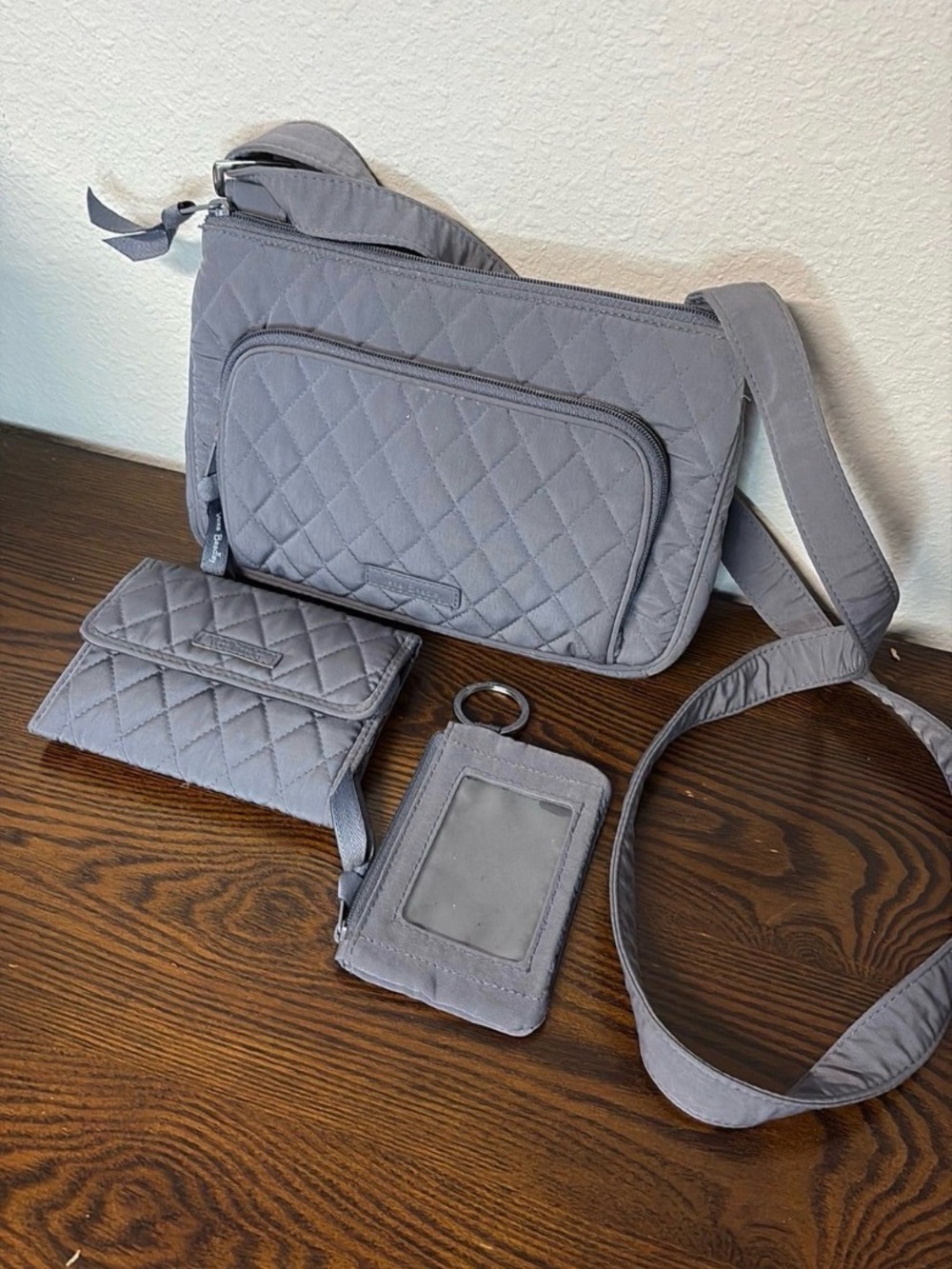 Vera Bradley Gray RFID Crossbody Organizer Wallet Set Quilted
